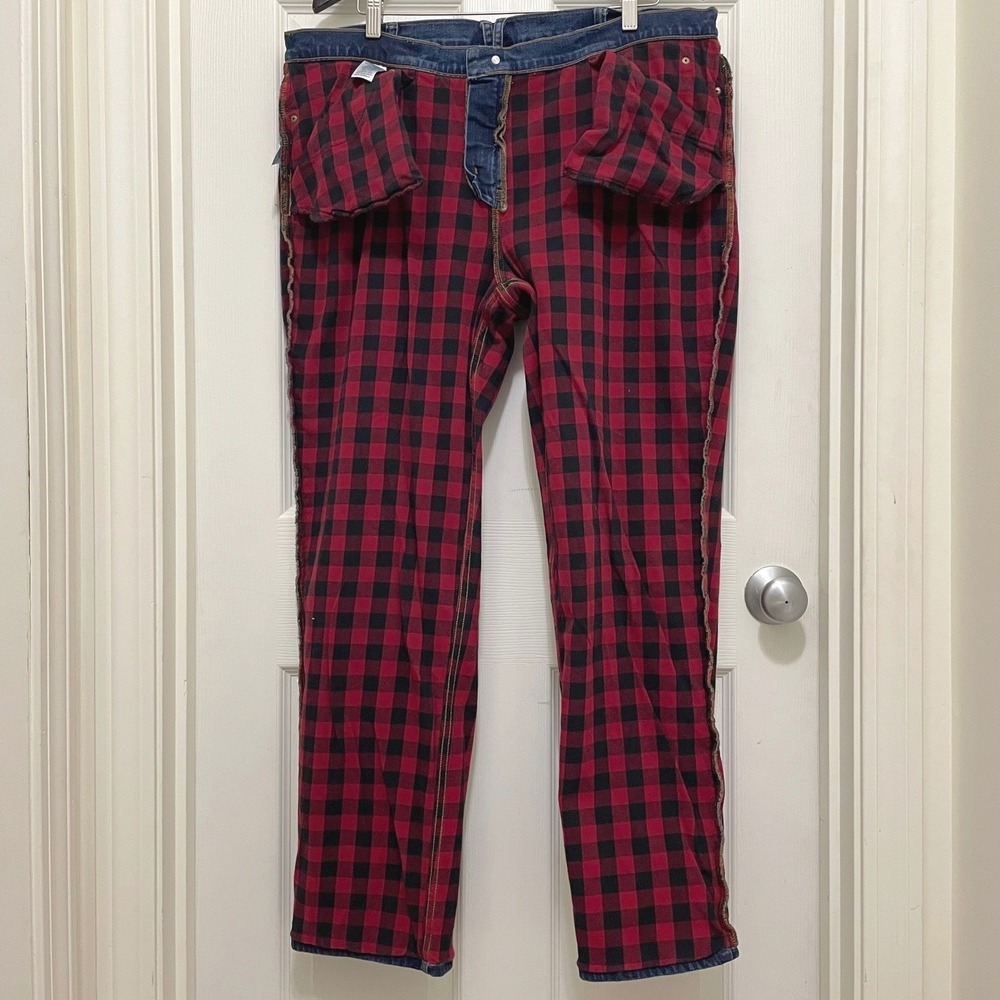 Duluth Trading Red Buffalo Plaid Flannel Lined Jeans Straight Leg Sz 18 Outdoor - Picture 5 of 11